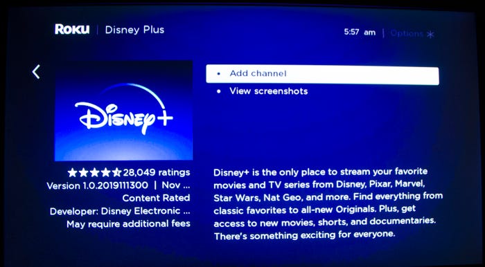 Add Disney Plus channel to Roku.