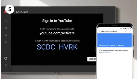 Confirmation screen to activate YouTube on your device.