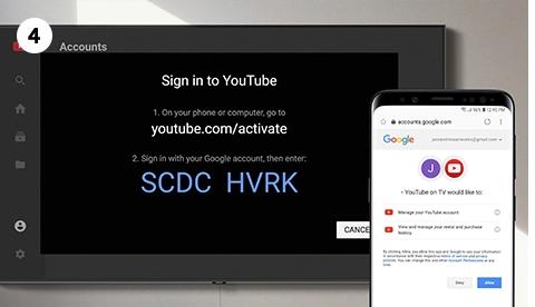 Select allow to agree to YouTube on TV terms of service.